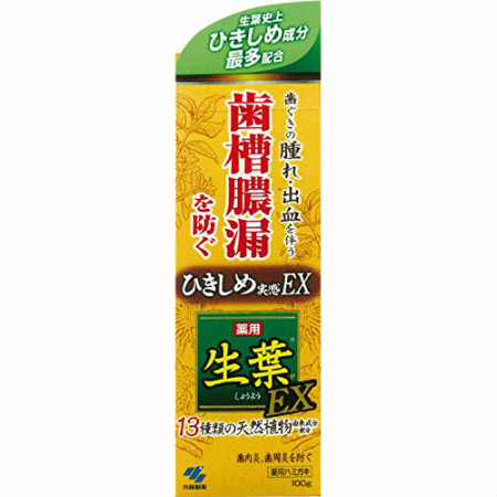 商品情報■ 特徴●生葉史上ひきしめ成分最多配合の歯槽膿漏予防ハミガキ●13種類の天然植物由来成分配合●殺菌成分ヒノキチオールが、歯槽膿漏の原因菌を殺菌します。●ひきしめ実感のあるハーブミント味です。■