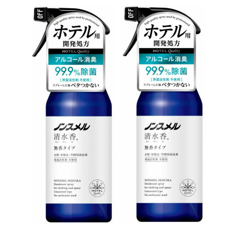商品情報■特徴 お得な2個セット 衣類・布製品・空間用消臭剤 ●衣類・布製品に染みついた気になるニオイ※を消臭・除菌。 ※汗・体臭・タバコ・料理・ペットなどのニオイ。 （全ての菌を除菌するわけではあり